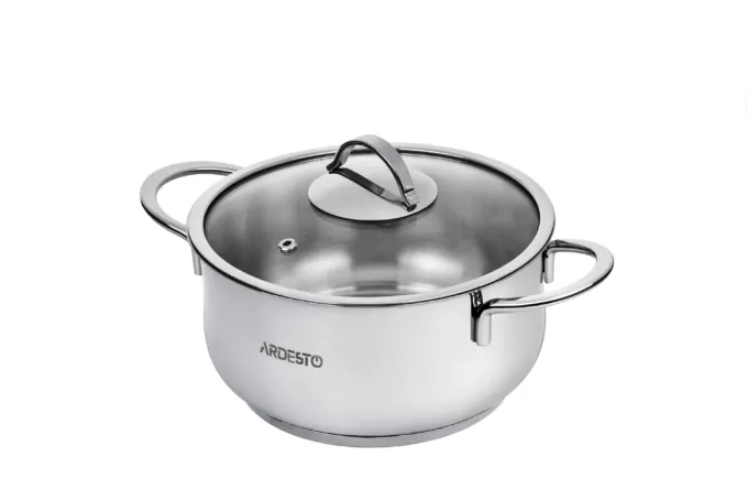 Ardesto Casserole with glass lid, Black Mars, 1.8l, stainless steel