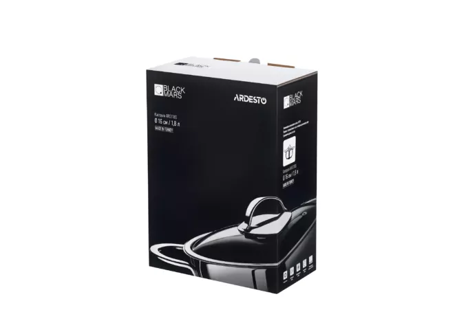 Ardesto Casserole with glass lid, Black Mars, 1.8l, stainless steel