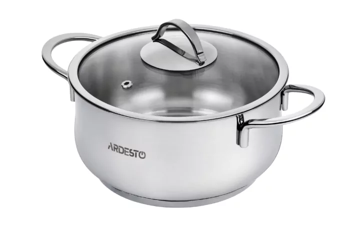 Ardesto Casserole with glass lid, Black Mars, 4.3l, stainless steel