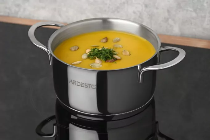 Каструля зі скляною кришкою Ardesto Luna,0.9л, нержавіюча сталь