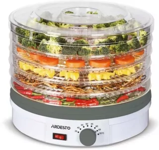 Сушарка для продуктів  Ardesto FDB-5320, 245Вт, піддонів -5×3см, діаметр-32см, макс-70°С, рег.темп, пластик , білий