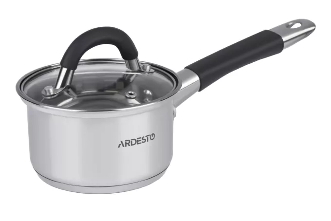 Ardesto Saucepan with glass lid Gemini Salerno, 1.2l, stainless steel, silicone