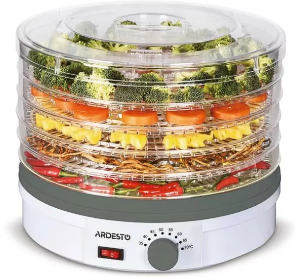 Сушка для продуктов  Ardesto FDB-5320, 245Вт, поддонов -5×3см, диаметр-32см, макс-70°С, рег.темп, пластик, белый