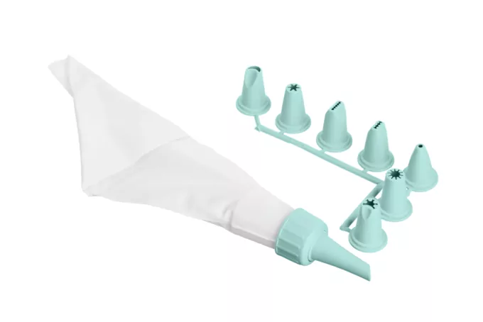 Мішок кондитерський з насадками Ardesto Tasty baking, 26.8×13.4см, пластик, блакитний