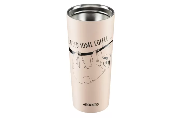 Ardesto Travel mug Coffee time Bradypus, 450ml, stainless steel, beige