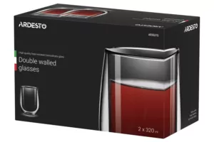Набір чашок з подвійними стінками Ardesto, 320мл, 11см, 2шт, боросилікатне скло, прозорий