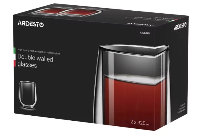 Набір чашок з подвійними стінками Ardesto, 320мл, 11см, 2шт, боросилікатне скло, прозорий