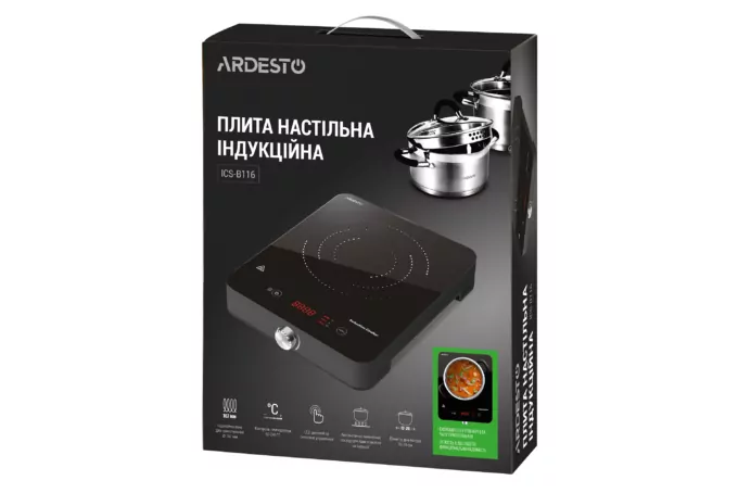 Плитка настільна Ardesto індукційна, конфорок – 1 на 1.8кВт, керування – сенсорне, таймер, чорний