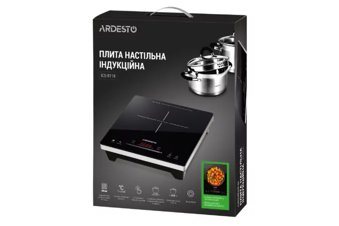 Плитка настольная ARDESTO индукионная, конф. — 1 на 1.8кВт, управл. — сенсорное, таймер, boost, черный