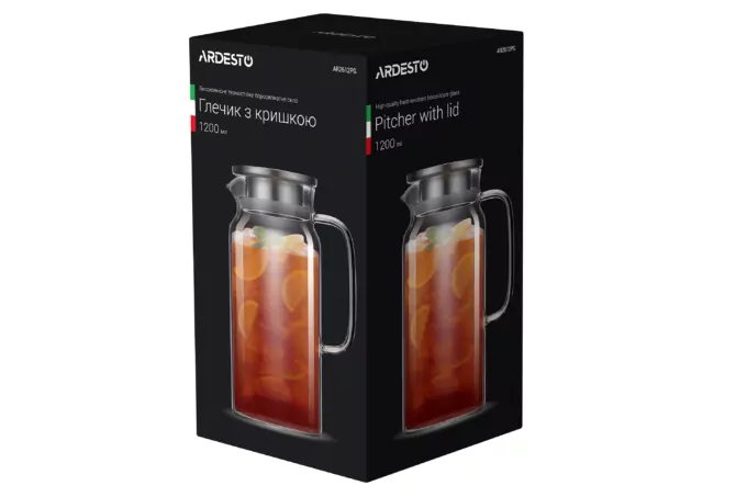 Глечик з кришкою ARDESTO, 1200мл, боросилікатне скло, нержавіюча сталь, прозорий