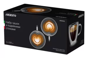 Набор чашек с ручками с двойными стенками Ardesto, 250мл, 9.5см, 2шт, боросиликатное стекло, прозрачный