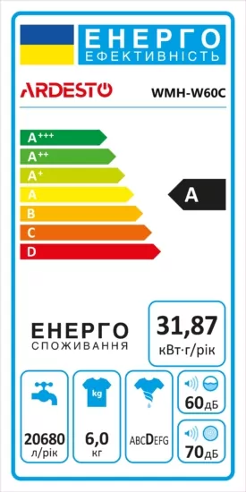 Стиральная машина ARDESTO полуавтомат., 6кг, 1350, A, 41см, отжим, белый