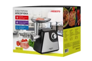 Мясорубка Ardesto, 1700Вт, 1.6кг/мин, 2 решетки, насадка для колбас, кеббе, томатов, пластик/металл, черно-серебристый