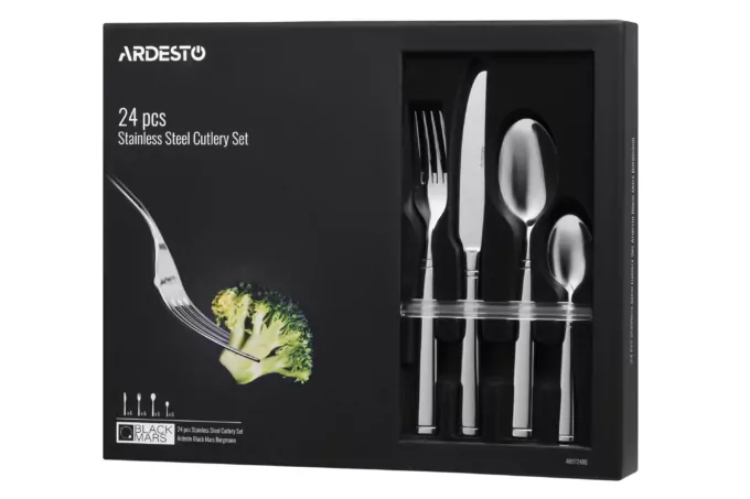 Набір столових приборів ARDESTO Black Mars Bordeaux, 24 прибори, нержавіюча сталь