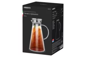 Кувшин с крышкой Ardesto, 1800мл, боросиликатное стекло, нержавеющая сталь, прозрачный