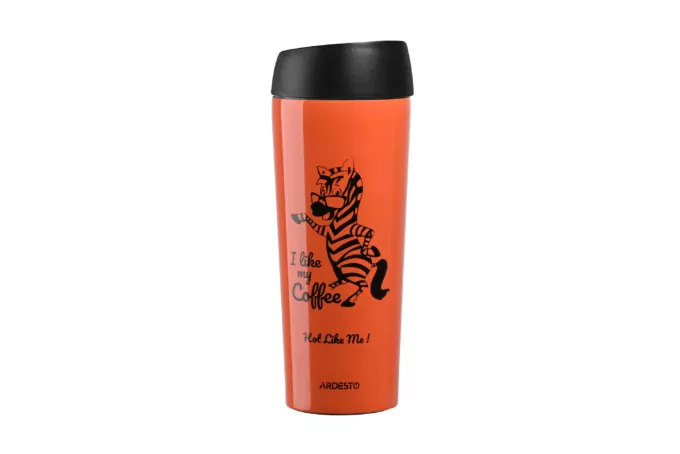 Термочашка Ardesto Coffee time Zebra, 450мл, нержавіюча сталь, помаранчевий