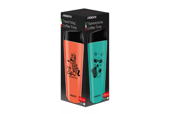 Термочашка Ardesto Coffee time Zebra, 450мл, нержавіюча сталь, помаранчевий