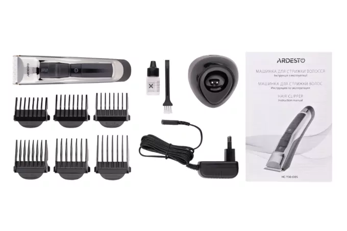 Машинка для стрижки Ardesto HC-Y30-DBS, мережа+акум., насадок-6, сталь+кераміка, чорний