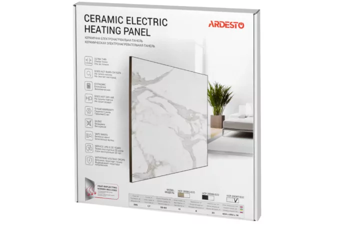 Керамічна електронагрівальна панель Ardesto HCP-395BG-ECO, 395 Вт, 8 м2, 60 х 60 cм, IP54, бежевий