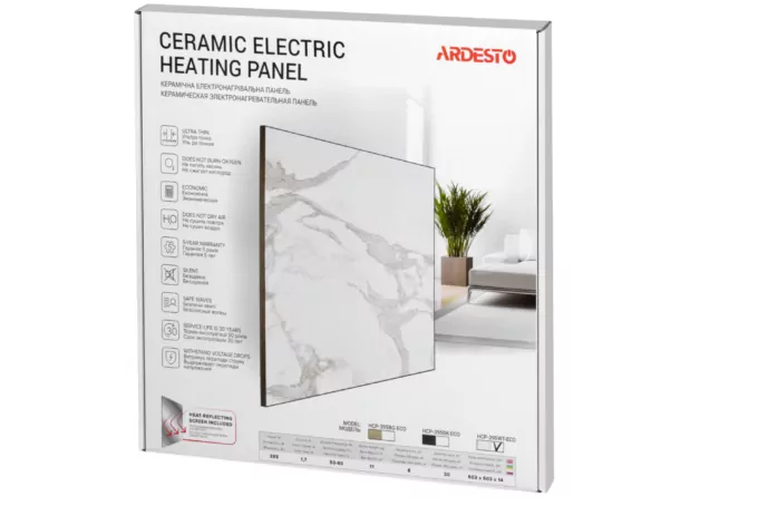 Heater ceramic panel Ardesto HCP-395WT-ECO, 395W, 8m2, Plug-in 220V, IP54, white