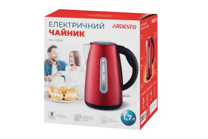 Ardesto electric kettle EKL-F300R, 1.7L, metal, Strix, red