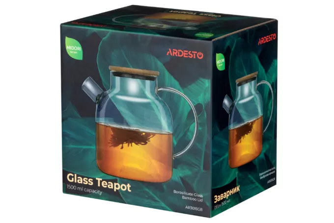 Ardesto Teapot Midori, 1500ml, borosilicate glass, bamboo, transparent
