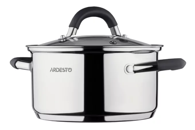 Ardesto Casserole with glass lid Gemini Salerno, 1.2l, stainless steel, silicone