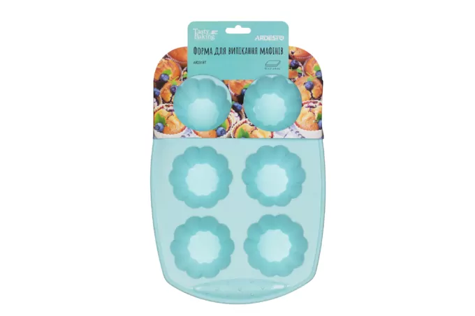 Ardesto Muffin pan Tasty baking, blue, 30х21х4cm, 6pcs, silicone, gray-blue