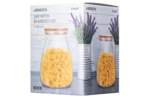 Jar ARDESTO Fresh Hourglass 1100 ml, glass, bamboo AR1311BH