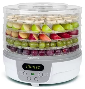 Сушарка для продуктів  Ardesto FDB-5321T, 250Вт, піддонів -5×3см, діаметр-32см, макс-70°С, таймер, електр. управління, пластик , білий