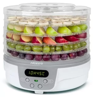 Сушарка для продуктів  Ardesto FDB-5321T, 250Вт, піддонів -5×3см, діаметр-32см, макс-70°С, таймер, електр. управління, пластик , білий