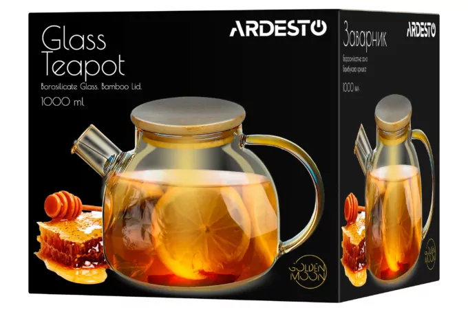 Ardesto Teapot Golden Moon, 1000ml, borosilicate glass, bamboo, golden