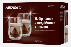 Набор чашек ARDESTO с двойными стенками, 350 мл, 2 шт, боросиликатное стекло AR2635CP