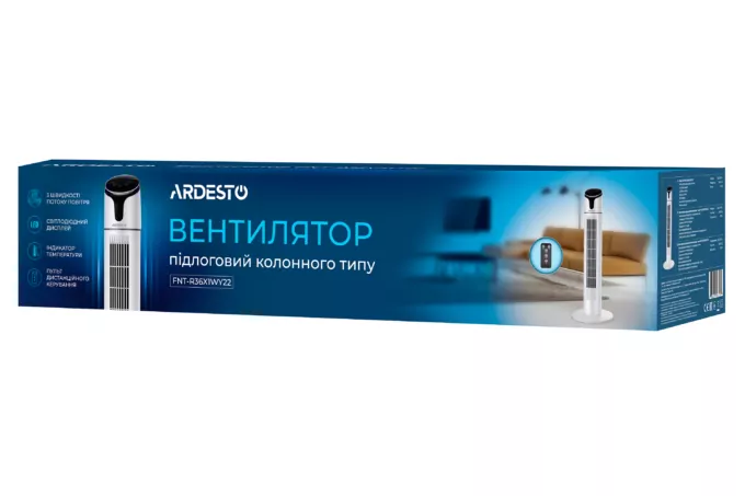 Вентилятор ARDESTO колонный, 90см, 50Вт, пульт ДУ, дисплей, черно-белый