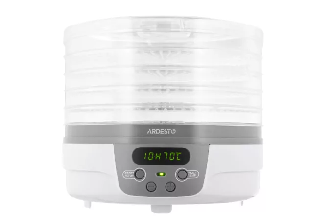 Сушарка для продуктів  Ardesto FDB-5321T, 250Вт, піддонів -5×3см, діаметр-32см, макс-70°С, таймер, електр. управління, пластик , білий