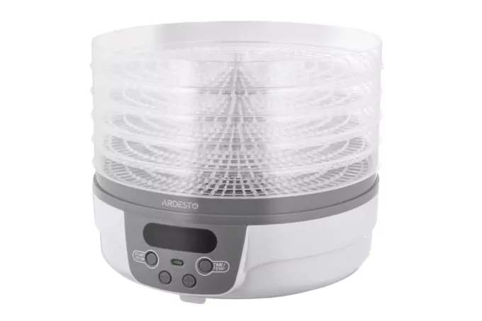 Сушарка для продуктів  Ardesto FDB-5321T, 250Вт, піддонів -5×3см, діаметр-32см, макс-70°С, таймер, електр. управління, пластик , білий