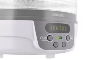 Сушарка для продуктів  Ardesto FDB-5321T, 250Вт, піддонів -5×3см, діаметр-32см, макс-70°С, таймер, електр. управління, пластик , білий