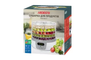 Сушарка для продуктів  Ardesto FDB-5321T, 250Вт, піддонів -5×3см, діаметр-32см, макс-70°С, таймер, електр. управління, пластик , білий