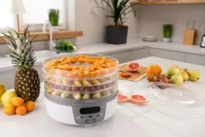 Сушарка для продуктів  Ardesto FDB-5321T, 250Вт, піддонів -5×3см, діаметр-32см, макс-70°С, таймер, електр. управління, пластик , білий