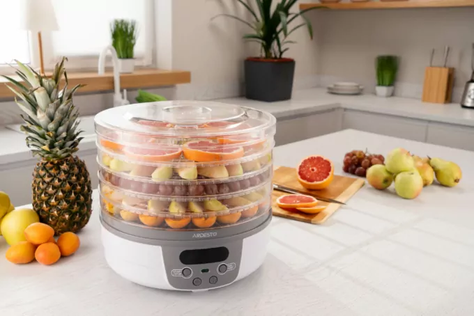 Сушарка для продуктів  Ardesto FDB-5321T, 250Вт, піддонів -5×3см, діаметр-32см, макс-70°С, таймер, електр. управління, пластик , білий