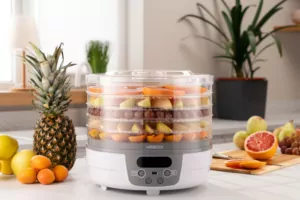 Сушарка для продуктів  Ardesto FDB-5321T, 250Вт, піддонів -5×3см, діаметр-32см, макс-70°С, таймер, електр. управління, пластик , білий