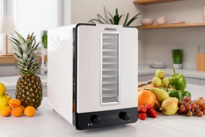 Сушарка для продуктів Ardesto 550Вт, піддонів – 10+1×3см, макс – 70°С, сітка для ягід, пластик, білий