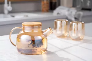 Ardesto Teapot Golden Moon, 1000ml, borosilicate glass, bamboo, golden
