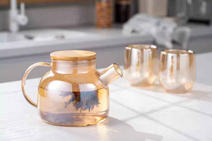Ardesto Teapot Golden Moon, 1000ml, borosilicate glass, bamboo, golden