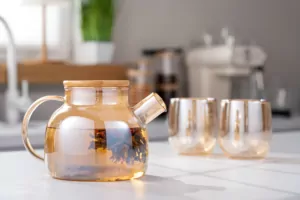 Ardesto Teapot Golden Moon, 1000ml, borosilicate glass, bamboo, golden