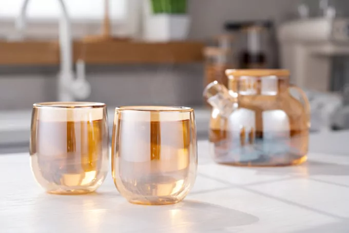 Ardesto Teapot Golden Moon, 1000ml, borosilicate glass, bamboo, golden