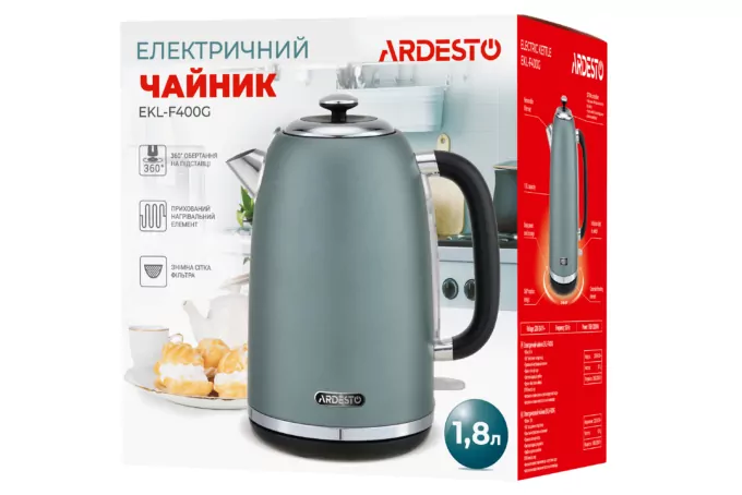 Электрочайник Ardesto Mint Harmony, 1.8л, Strix, металл, мятный матовый