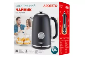 Электрочайник Ardesto Vintage Dream 1.8л, Strix, металл, чёрный матовый
