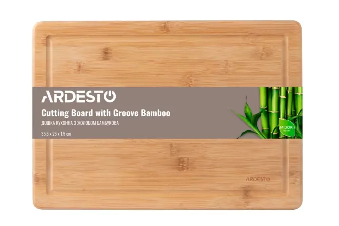 ARDESTO Дошка кухонна Midori з жолобом, 35.5*25*1.5 см, бамбук