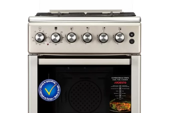 Плита ARDESTO комбі, 52л, 50×60см, конвекція, чавун, підсвічування, форсунки LPG (підключення газового балона), сріблястий
